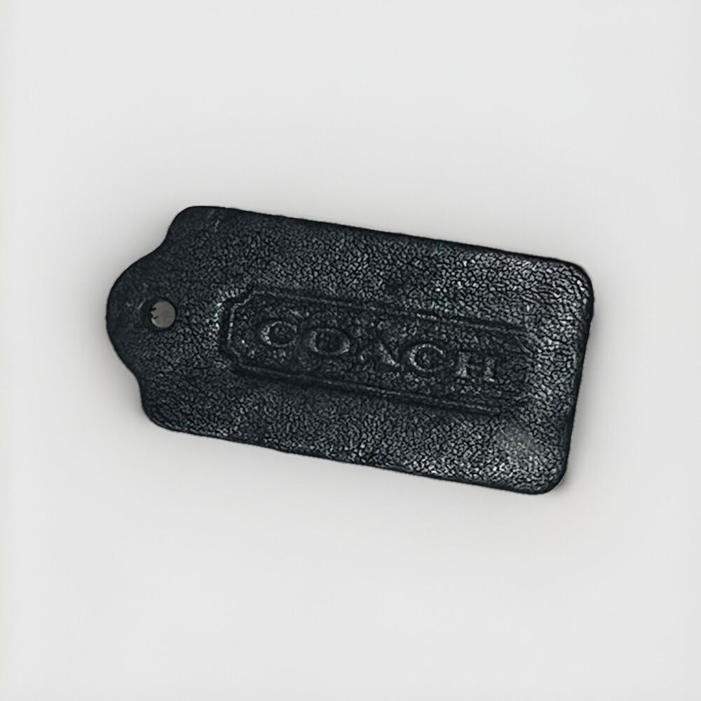 Vintage Coach Black Soft Leather Hang Tag Fob 2.25” Embossed Logo